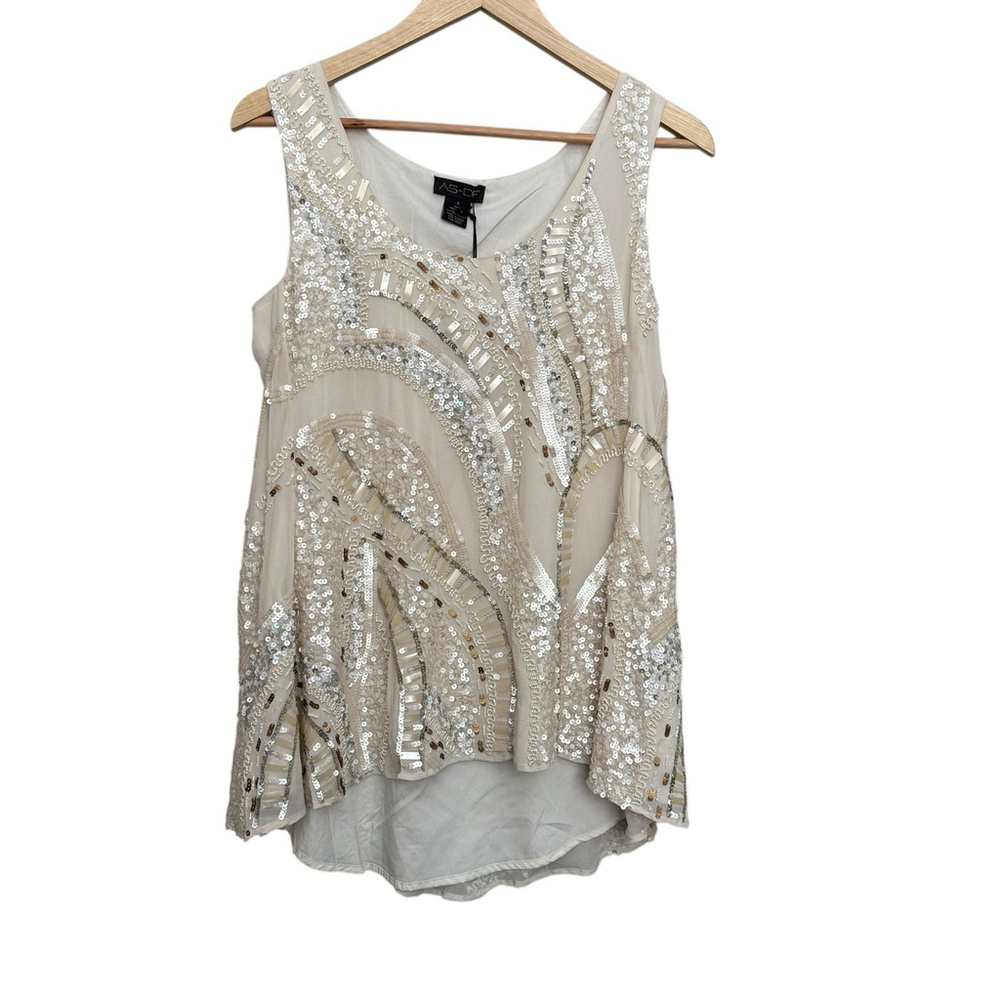 AS by DF Tunic Jemma Sleeveless Sequin Oatmeal Beige Gold Size Small NWT READ‎